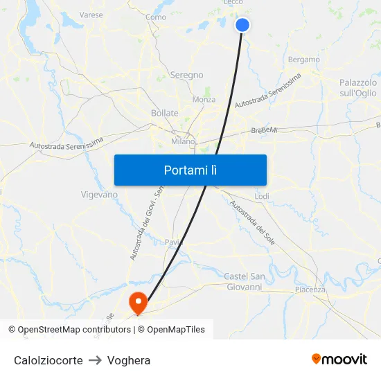 Calolziocorte to Voghera map