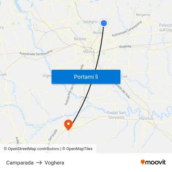 Camparada to Voghera map
