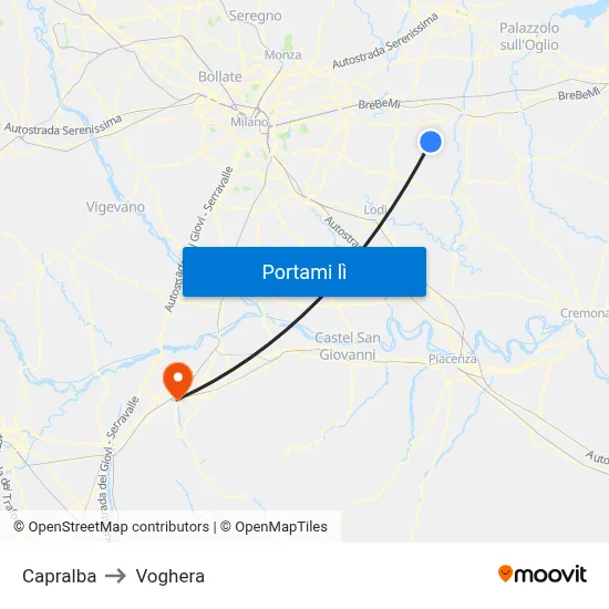 Capralba to Voghera map