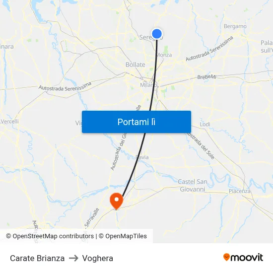 Carate Brianza to Voghera map