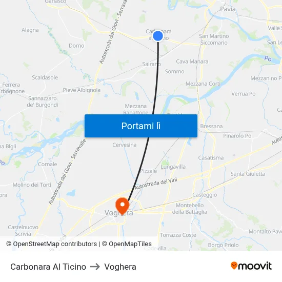 Carbonara Al Ticino to Voghera map