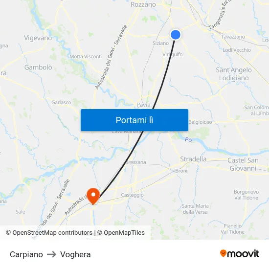 Carpiano to Voghera map