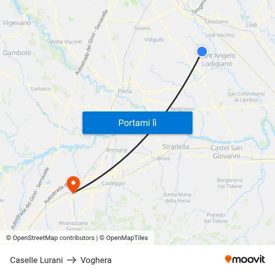 Caselle Lurani to Voghera map