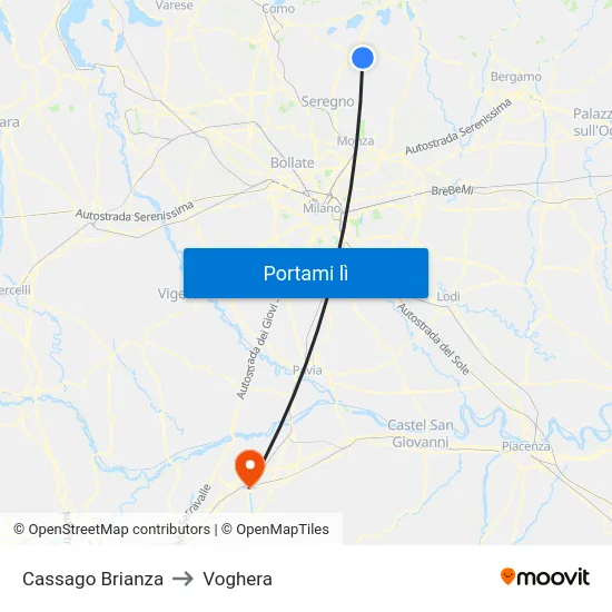 Cassago Brianza to Voghera map