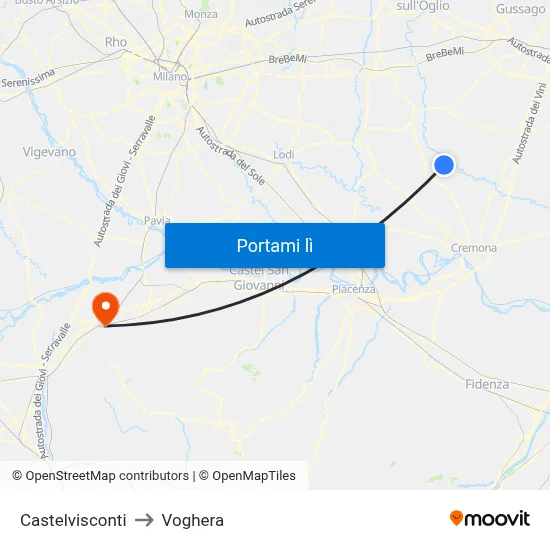 Castelvisconti to Voghera map