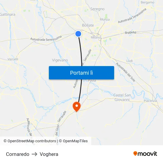 Cornaredo to Voghera map