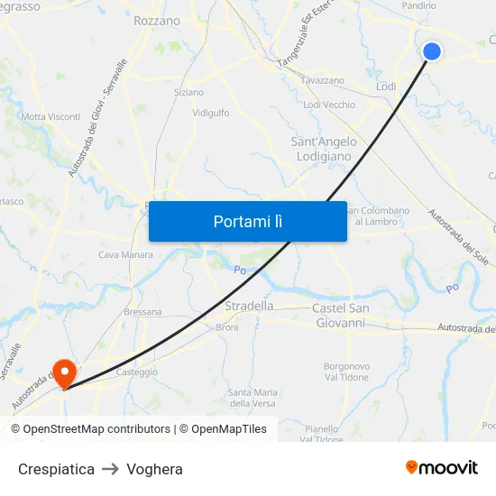 Crespiatica to Voghera map