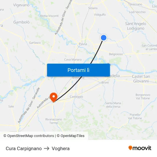 Cura Carpignano to Voghera map