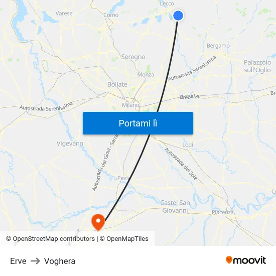 Erve to Voghera map