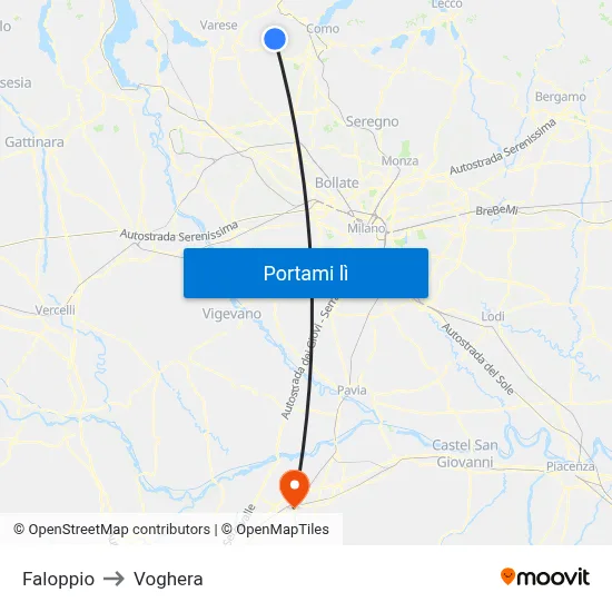 Faloppio to Voghera map