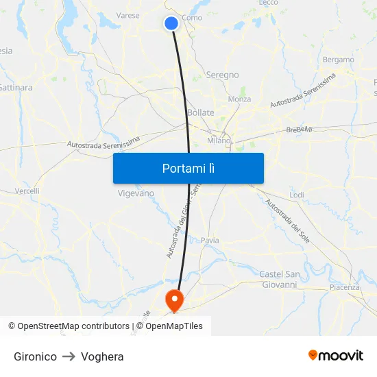 Gironico to Voghera map