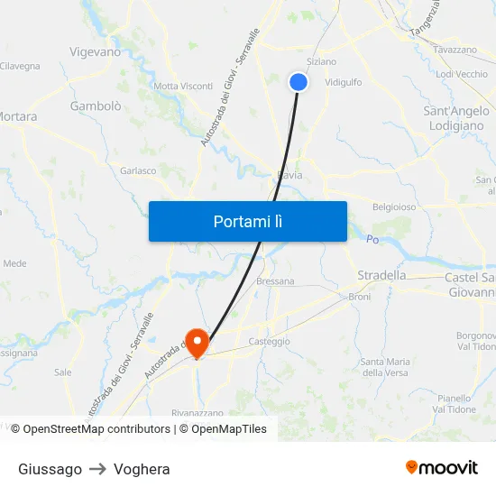 Giussago to Voghera map