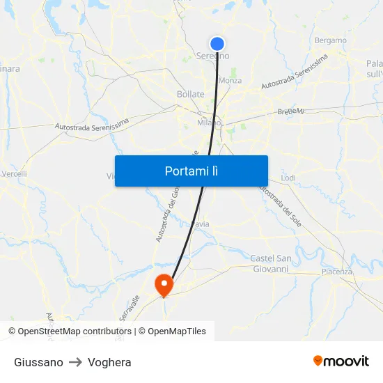 Giussano to Voghera map