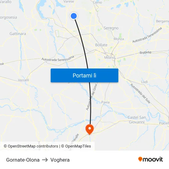 Gornate-Olona to Voghera map