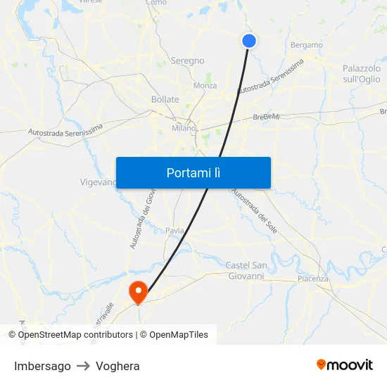 Imbersago to Voghera map