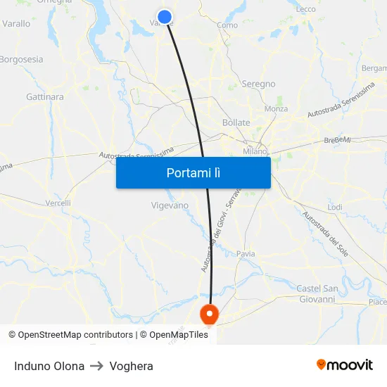 Induno Olona to Voghera map