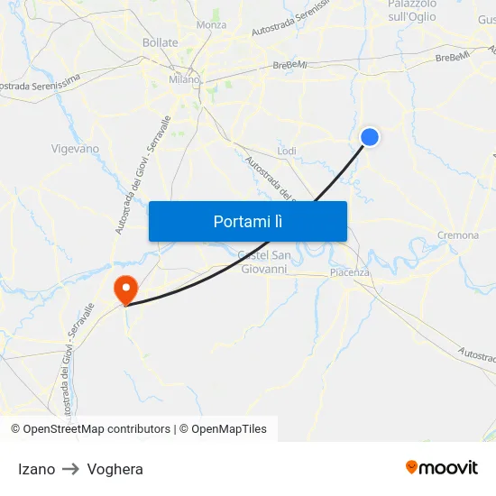 Izano to Voghera map