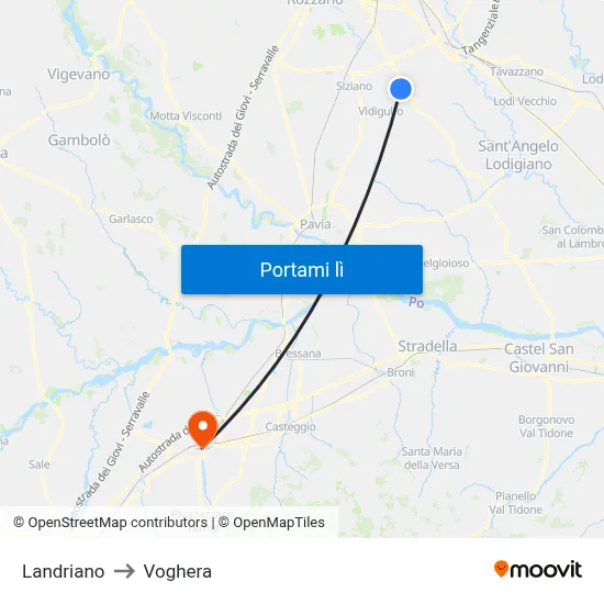 Landriano to Voghera map