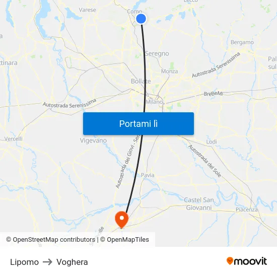 Lipomo to Voghera map