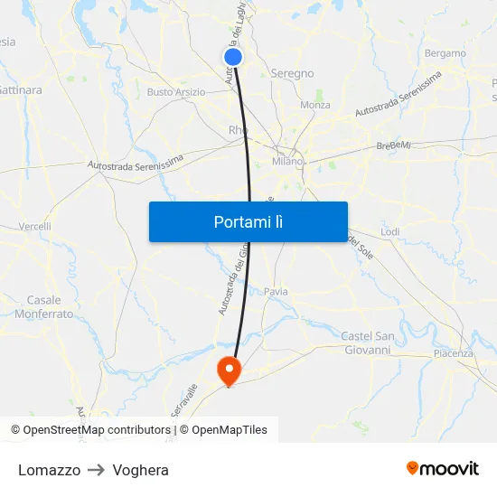 Lomazzo to Voghera map