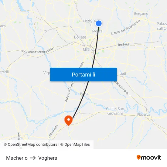 Macherio to Voghera map