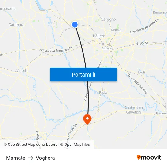 Marnate to Voghera map