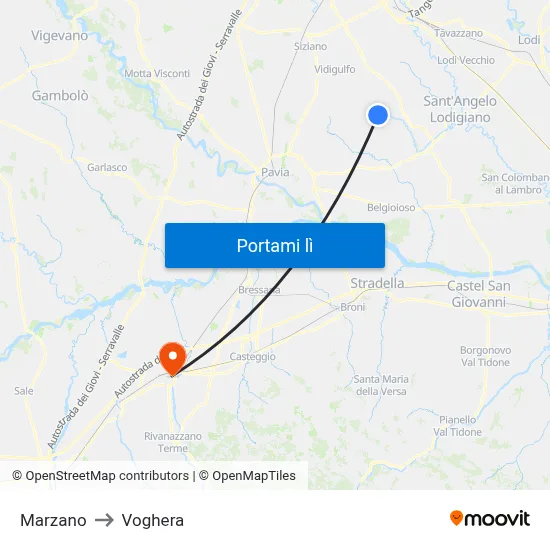 Marzano to Voghera map