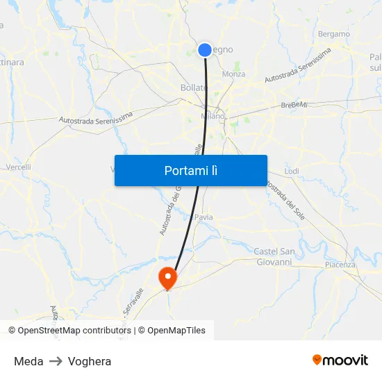 Meda to Voghera map