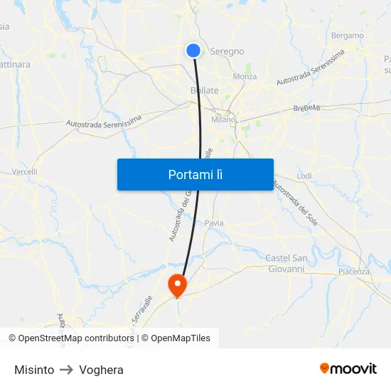 Misinto to Voghera map