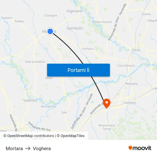 Mortara to Voghera map