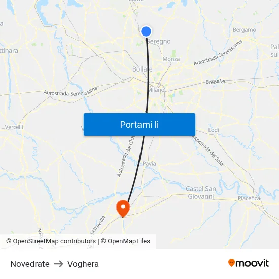 Novedrate to Voghera map