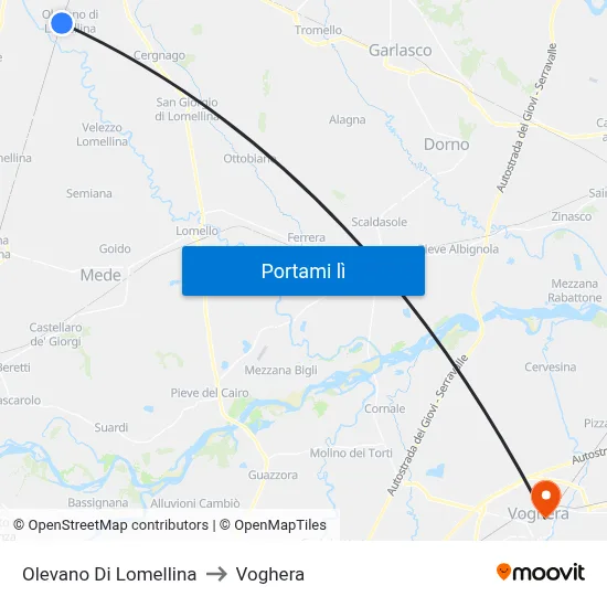 Olevano Di Lomellina to Voghera map