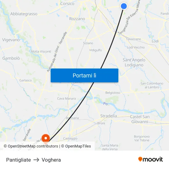 Pantigliate to Voghera map
