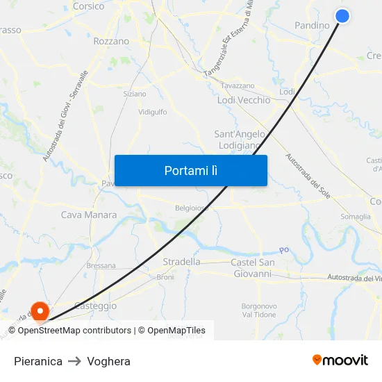 Pieranica to Voghera map