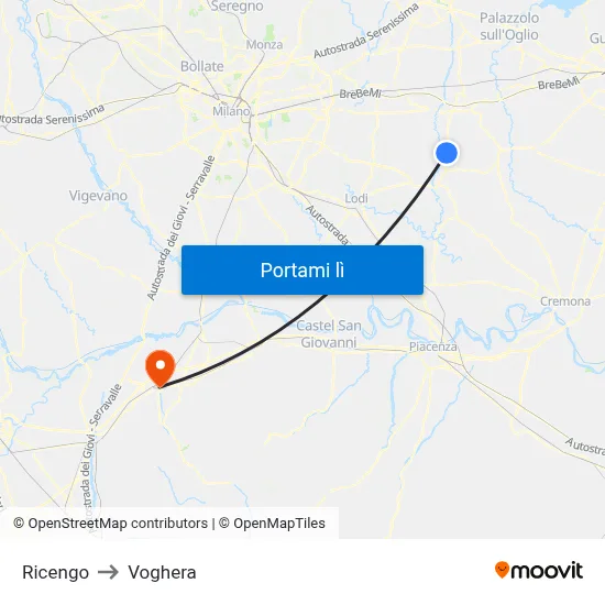 Ricengo to Voghera map