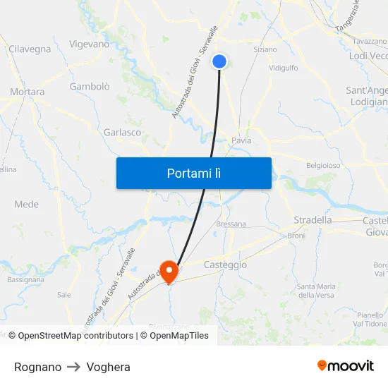 Rognano to Voghera map
