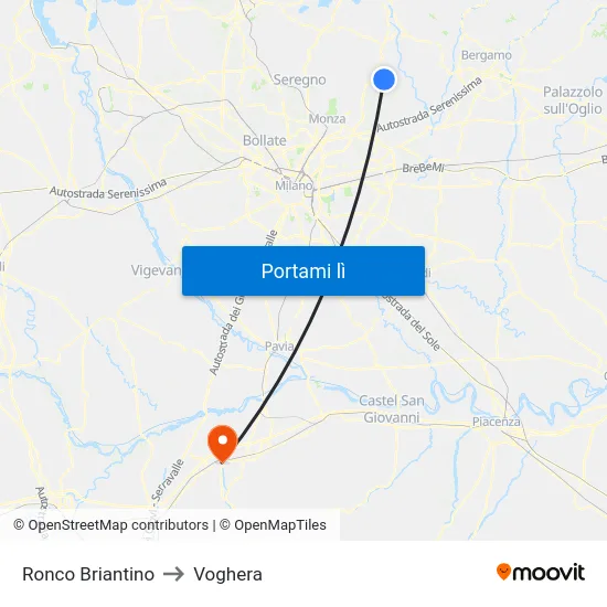 Ronco Briantino to Voghera map