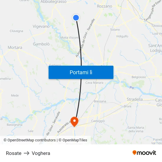 Rosate to Voghera map