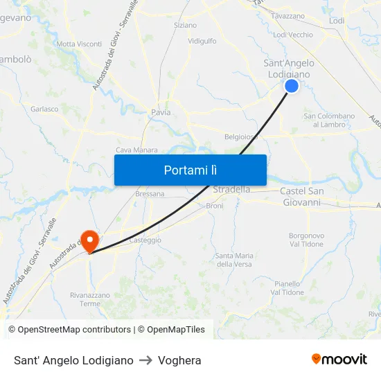 Sant' Angelo Lodigiano to Voghera map