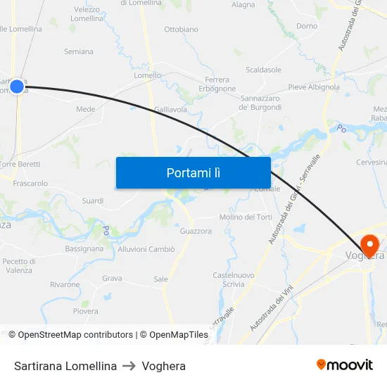 Sartirana Lomellina to Voghera map