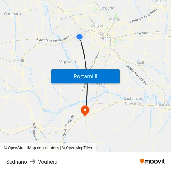 Sedriano to Voghera map