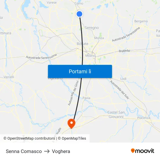 Senna Comasco to Voghera map
