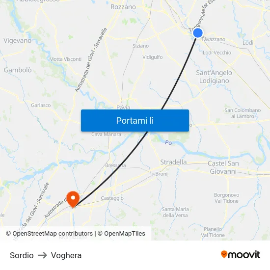 Sordio to Voghera map