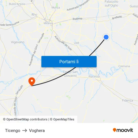 Ticengo to Voghera map
