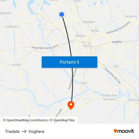 Tradate to Voghera map