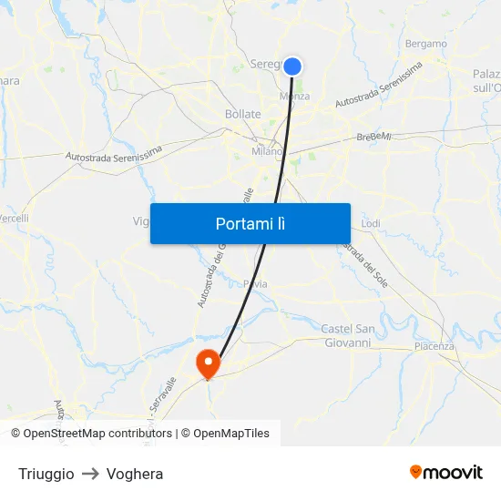 Triuggio to Voghera map