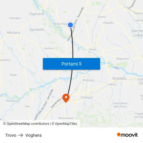 Trovo to Voghera map