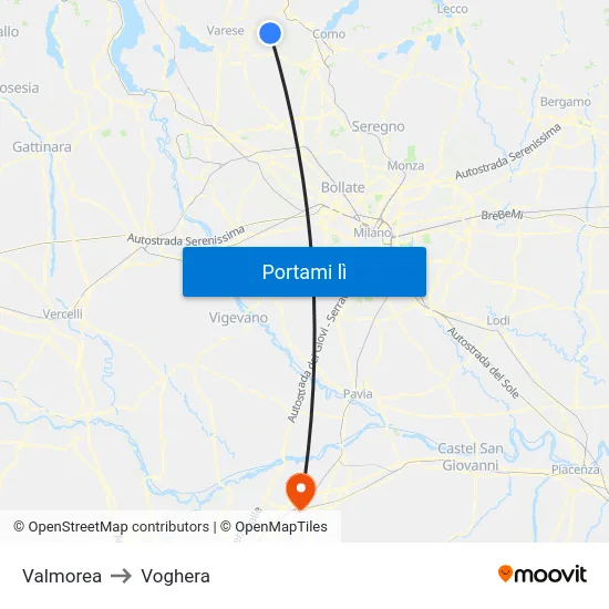 Valmorea to Voghera map