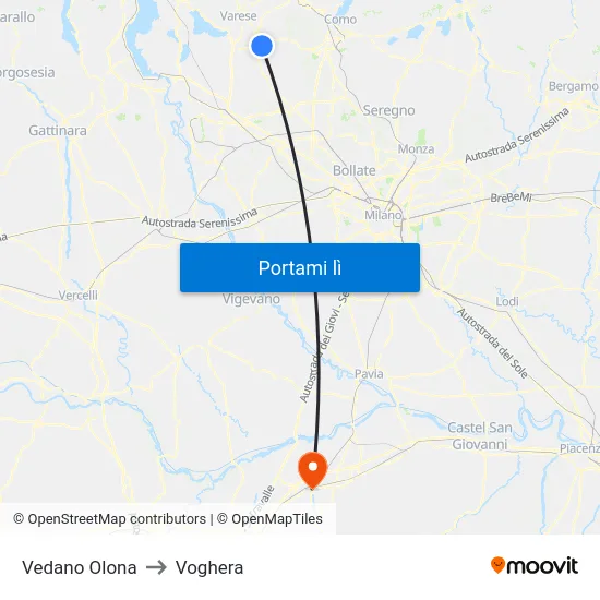 Vedano Olona to Voghera map