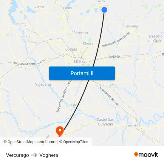 Vercurago to Voghera map